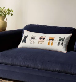 Cool Cats Embroidered Lumbar Pillow