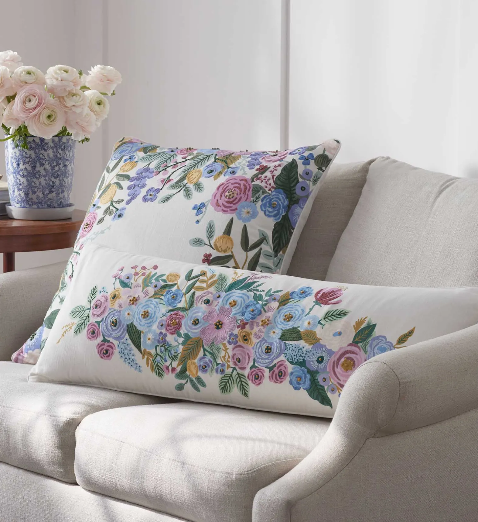Embroidered Lumbar Pillow Cover