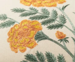 French Marigold Embroidered Pillow