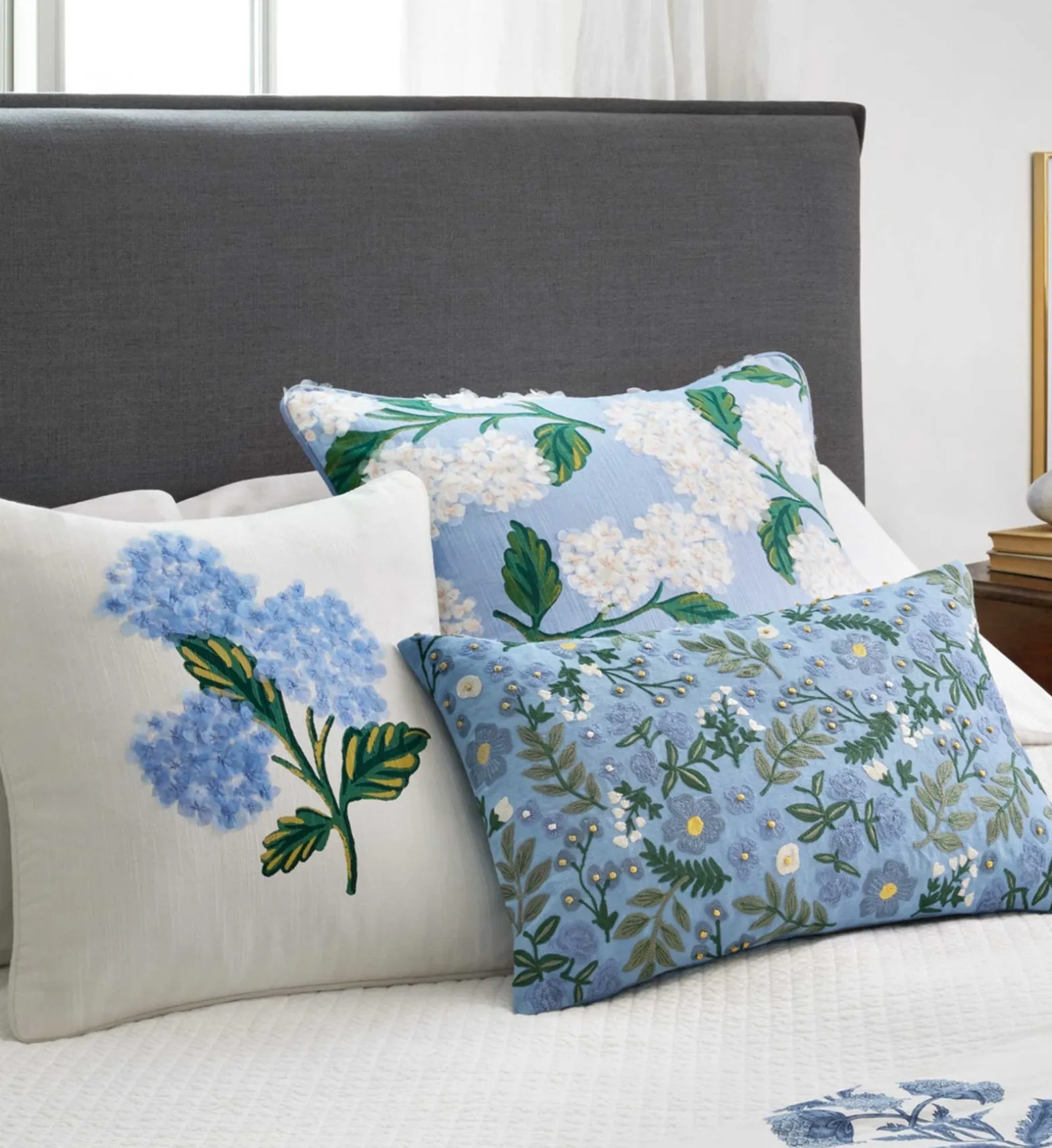 Hydrangea Bouquet Embellished Pillow