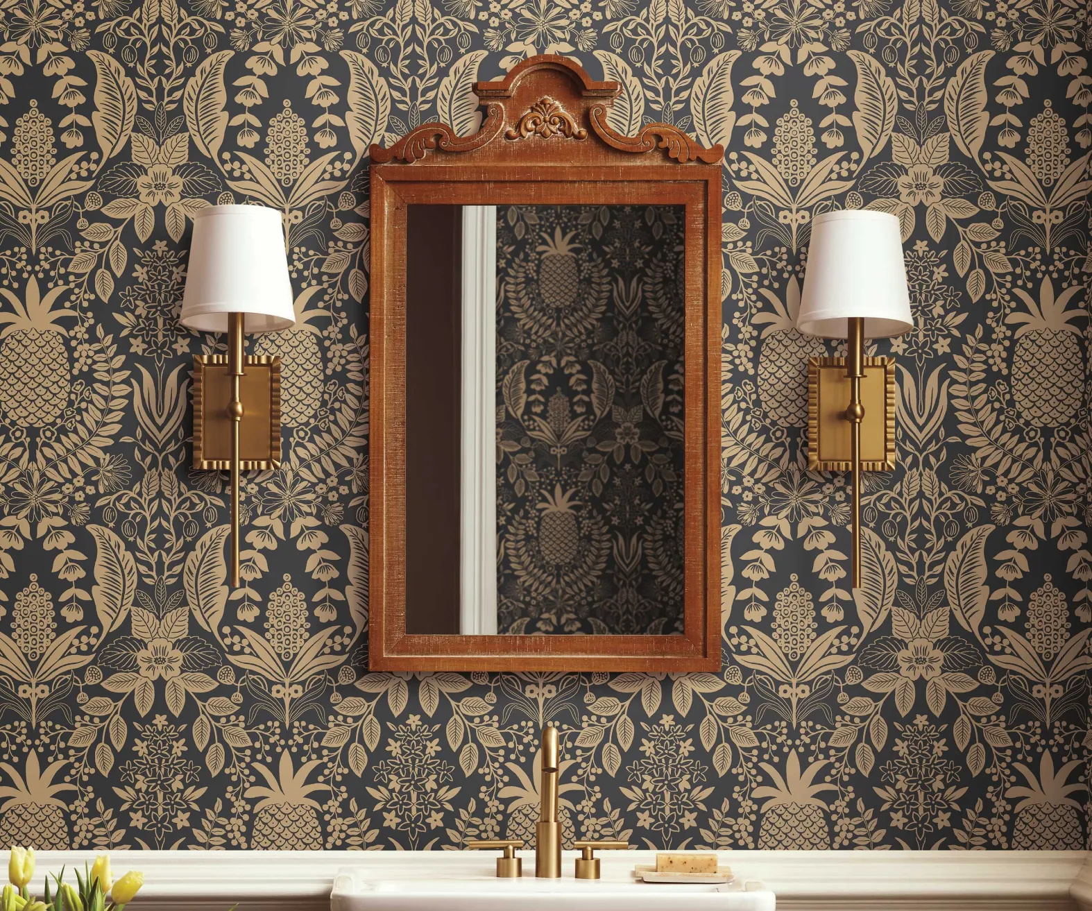 Pineapple Damask Wallpaper Sample