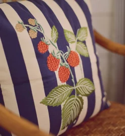 Raspberries Embroidered Pillow