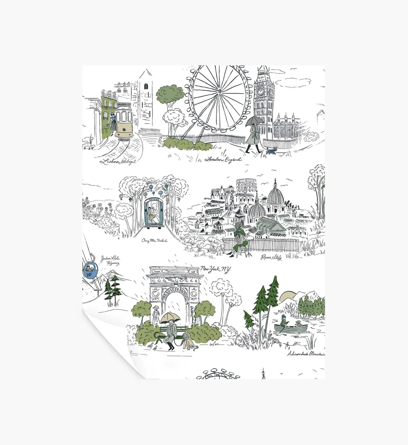Travel Sketches Peel & Stick Wallpaper
