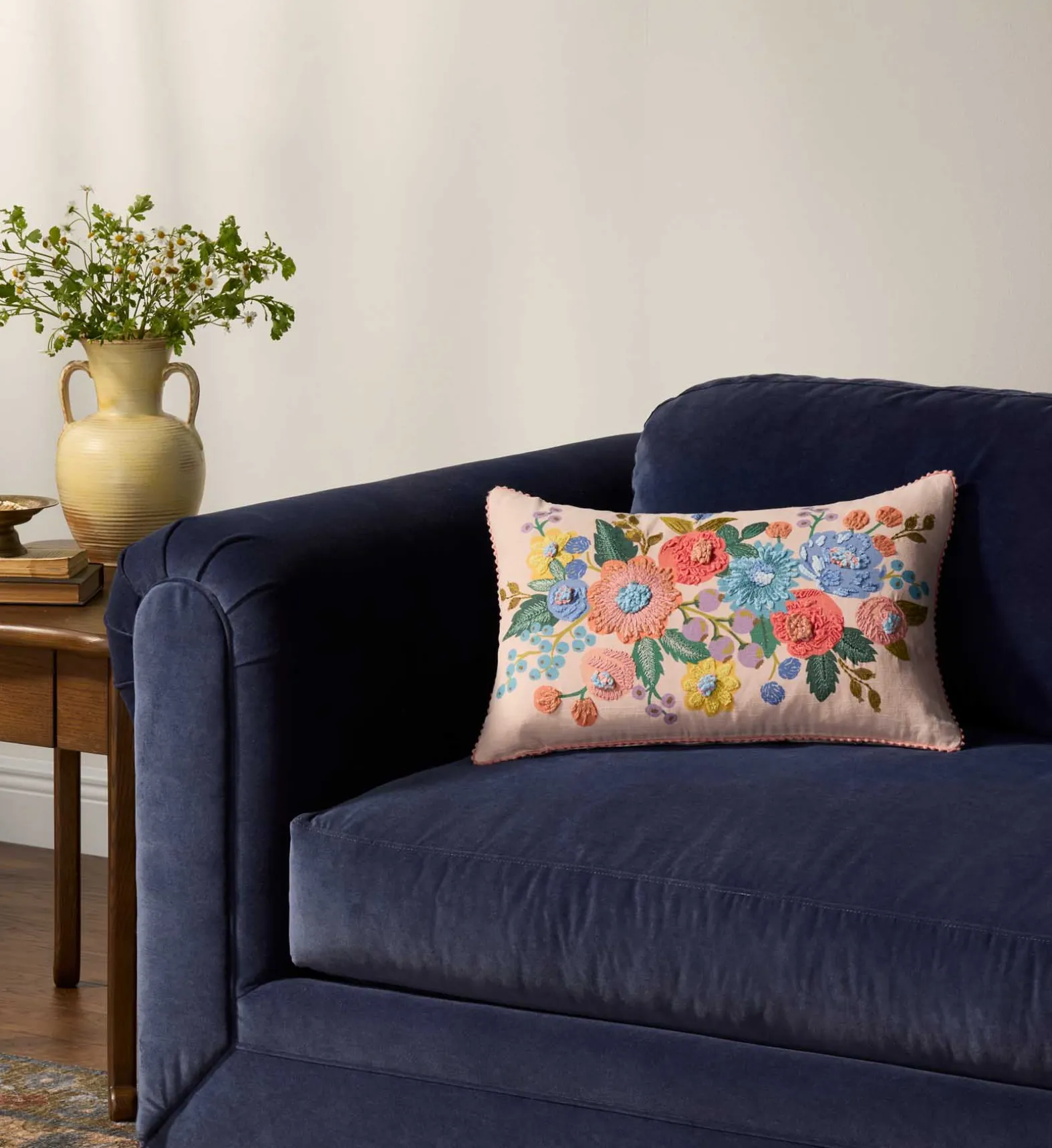 Vintage Garden Embroidered Lumbar Pillow