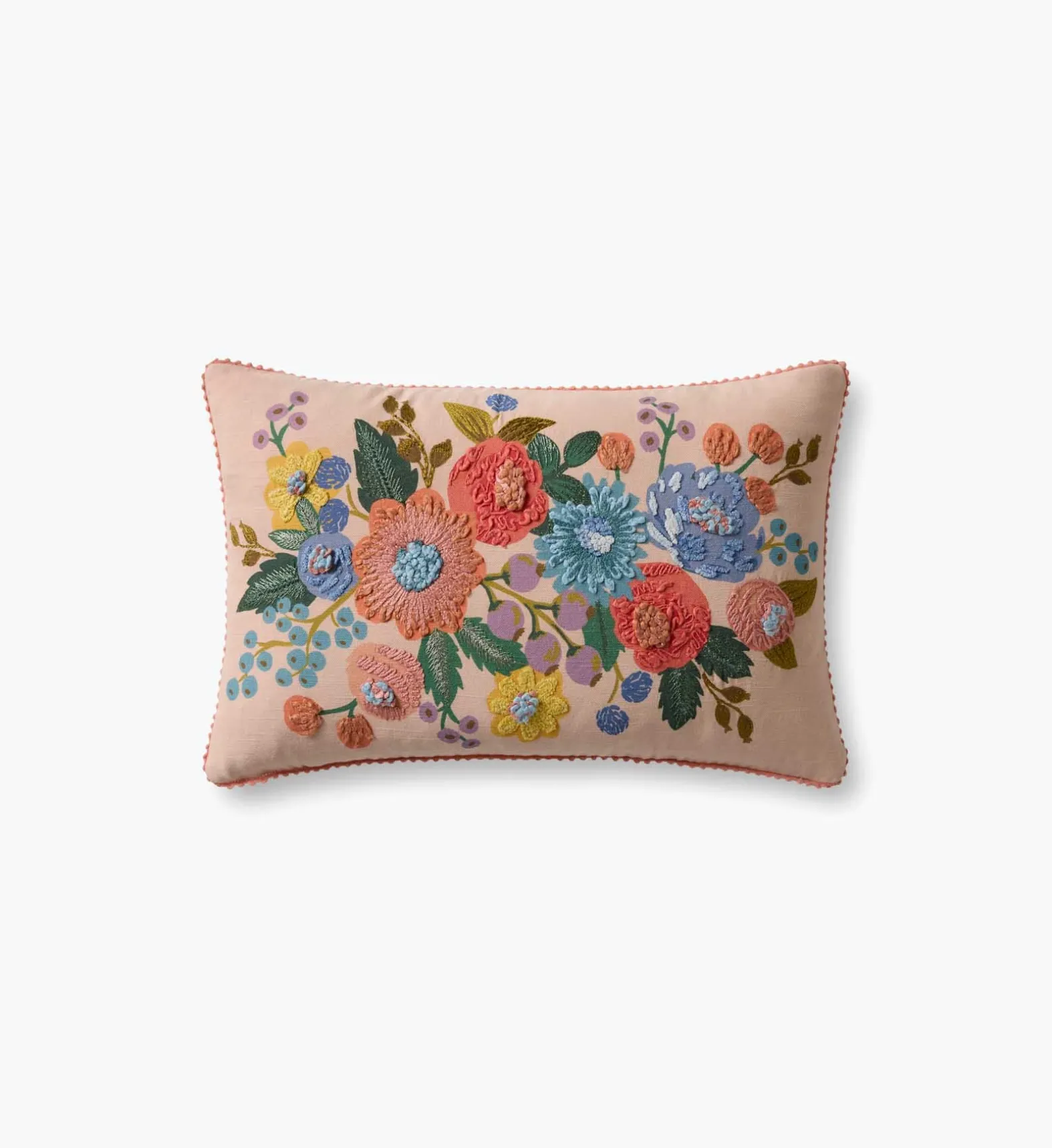 Vintage Garden Embroidered Lumbar Pillow