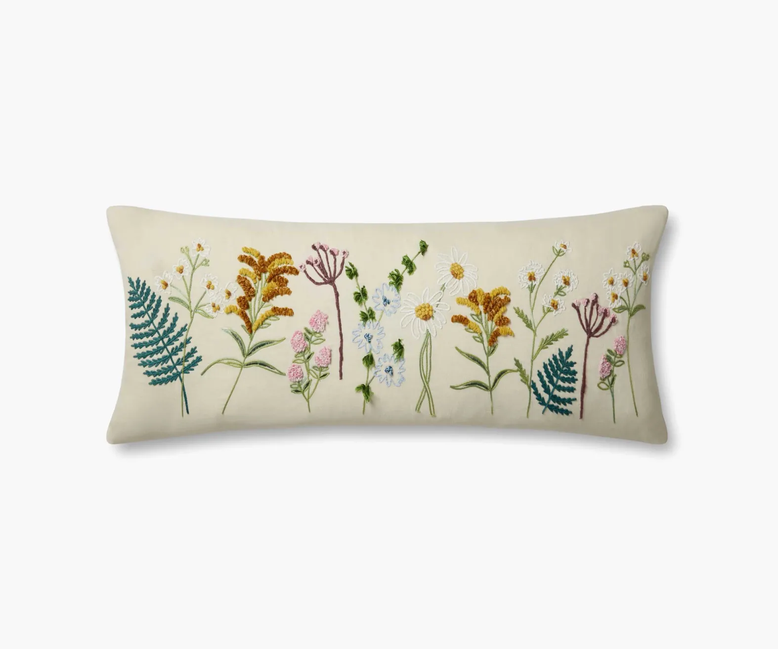 Wildflowers Embroidered Lumbar Pillow